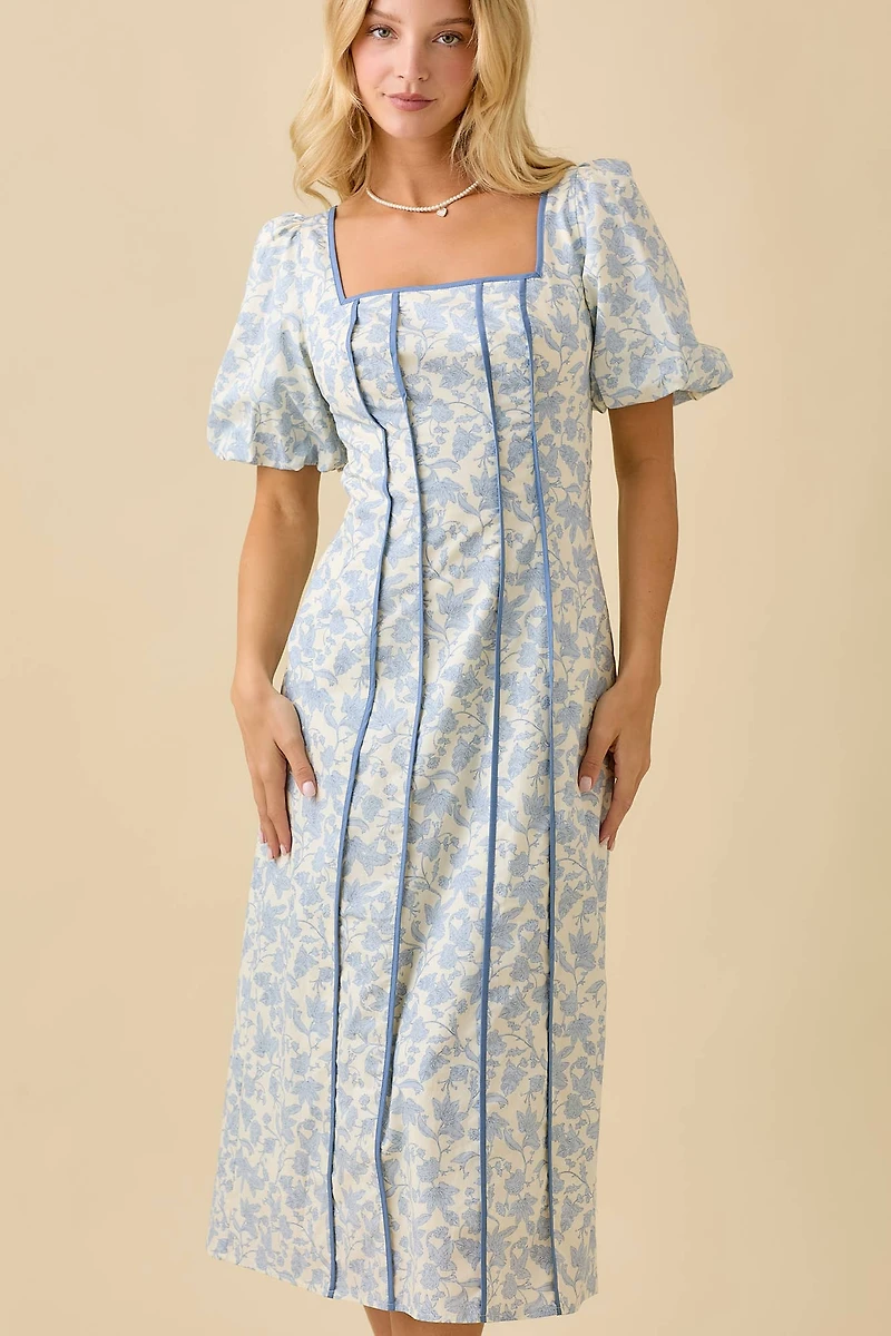 Square Neck Bubble Sleeve Dress