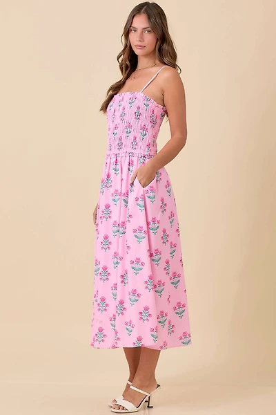 Midi Pink Floral Dress