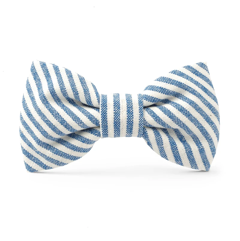 Lake Blue Stripe Summer Dog Bow Tie