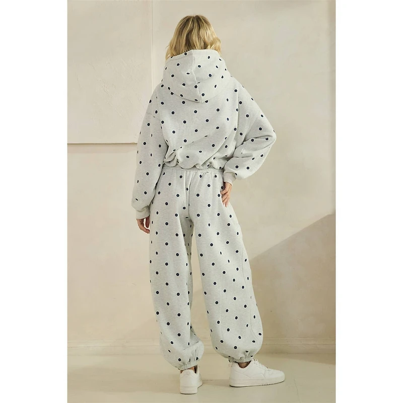 Printed Bubble Hem Knit Hoodie