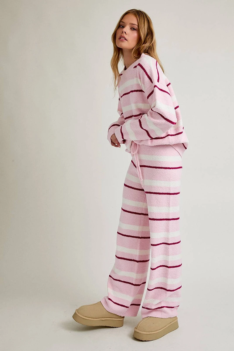 Pink & Cream Stripe Sweater Pants Set