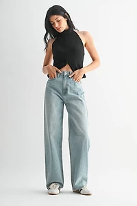 Light Denim High Waisted Skater Jean
