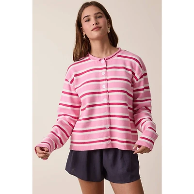 Pink Multi-Striped Sweater Cardigan
