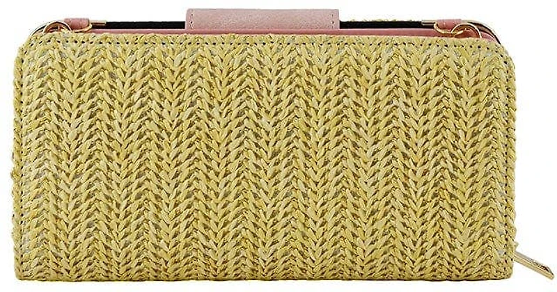 Straw Turn Lock Crossbody Wallet