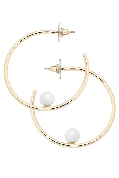 Jackie Pearl Hoop Earrings in Shiny Gold