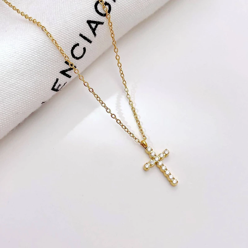 Sparkling Cross 18K Stainless Steel Necklace