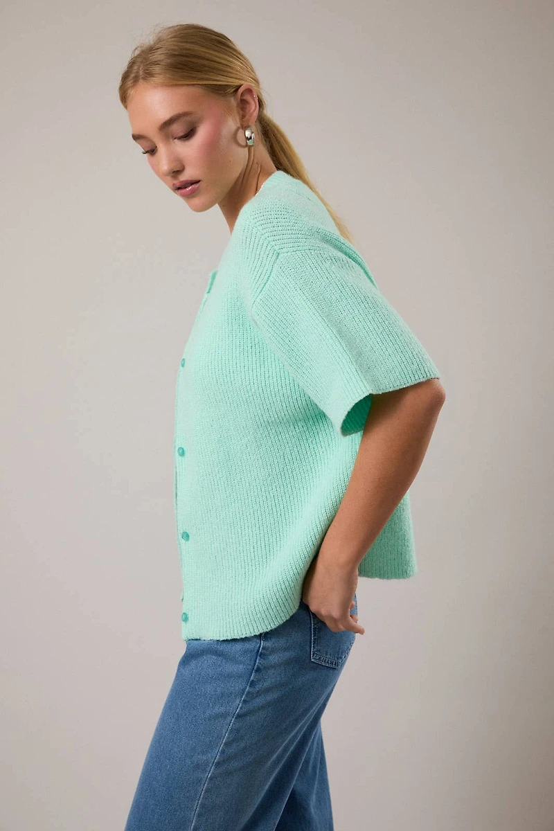 Mint Shortsleeve Ribbed Sweater Cardigan