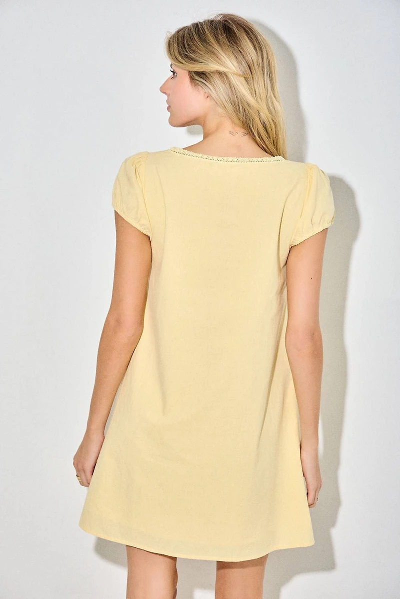 Yellow Button Down Pleated Mini Dress