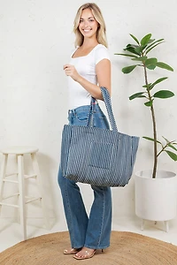 Navy Bird Quilted Tote Bag
