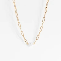 Gold Paperclip Necklace With Pearl
