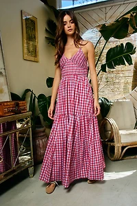 Red Gingham Smocked Maxi Dress