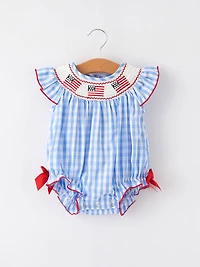 4th of july Flag Embroidery Smocking Girls Romper