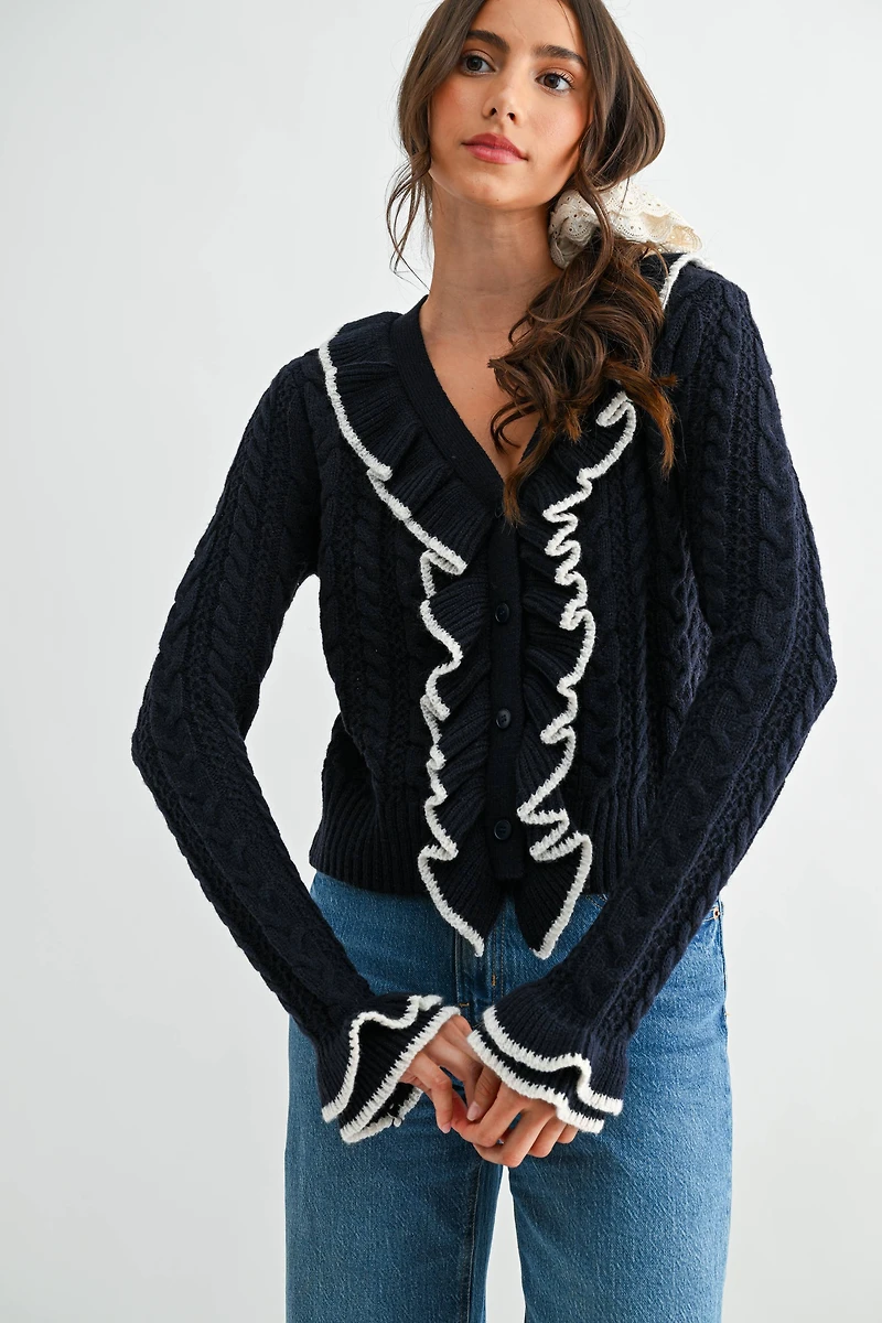Blue Ruffled Cardigan