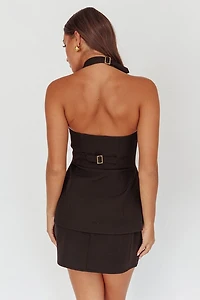 Black Halter Top And Skirt Set