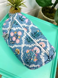 Quilted Makeup Bags | Blue Wildflowers Cosmetics Bag