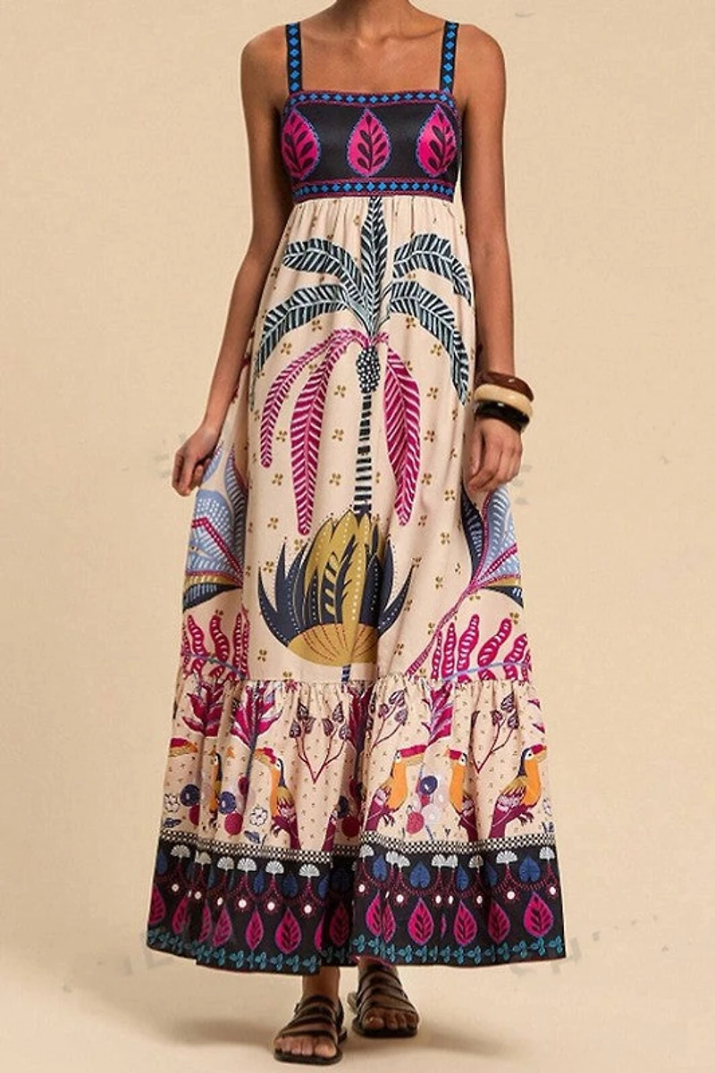 Tropical Print Sleeveless Dress