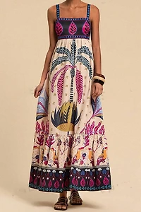 Tropical Print Sleeveless Dress