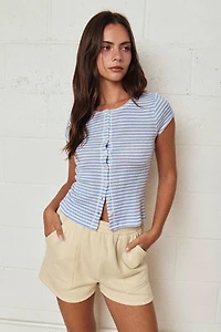 Striped Ribbed Button Front Top
