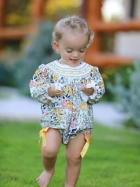 Fall Floral Yellow Bow Baby Romper