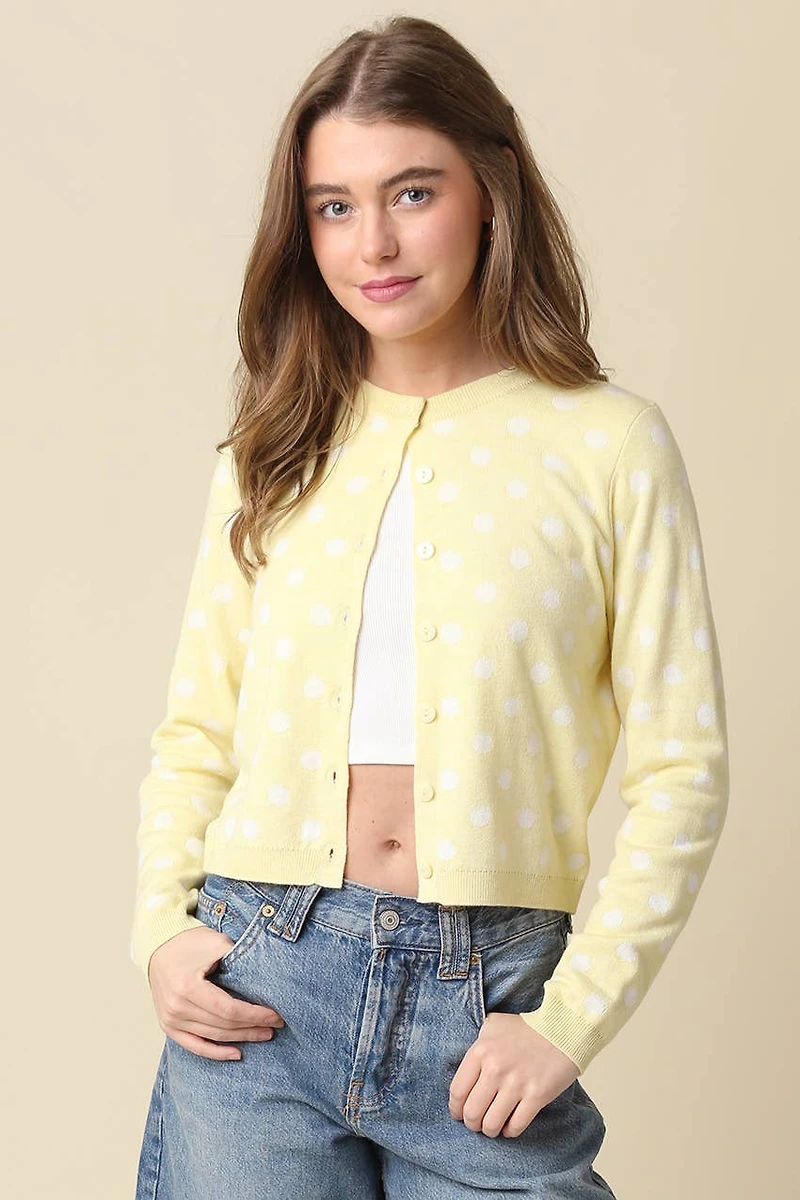 Yellow Callie Polka Dot Cropped Cardigan