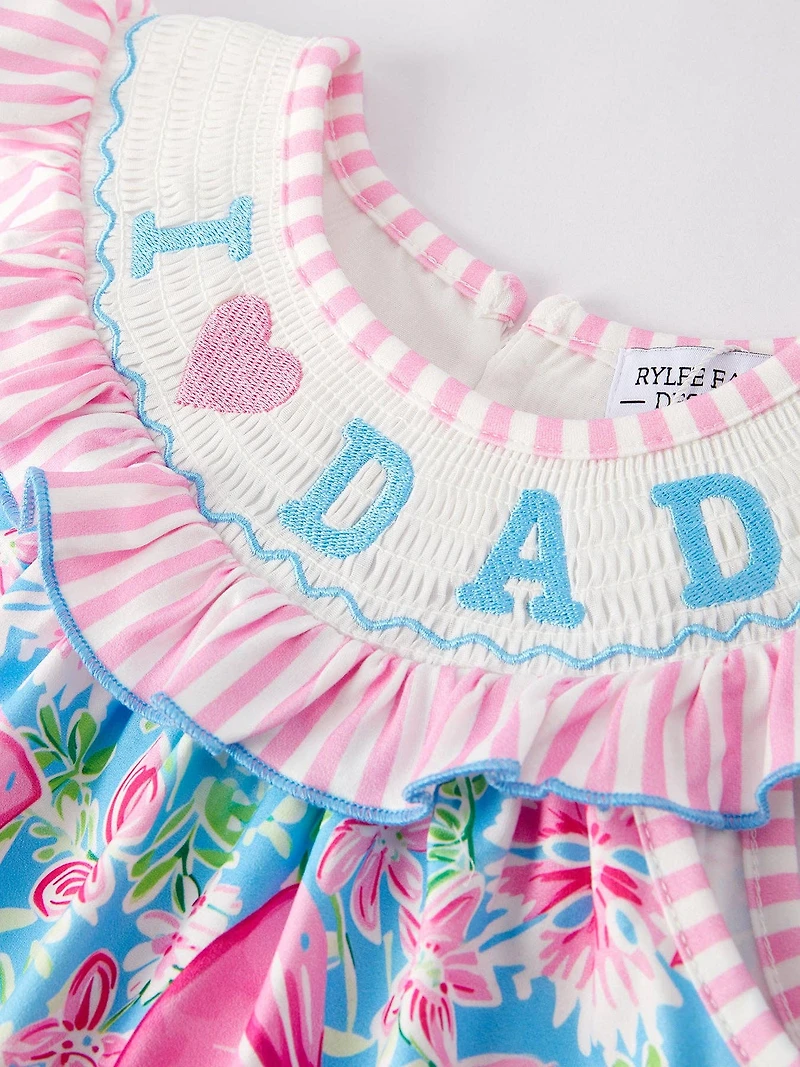 “I Love DAD ”Embroidery Smocking Baby Girls Dress