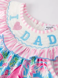 “I Love DAD ”Embroidery Smocking Baby Girls Dress