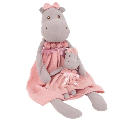 Mom and Baby Hippo Linen Dolls
