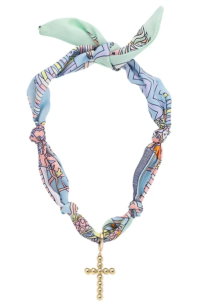 Louisa Beaded Cross Scarf Necklace in Pastel Multi