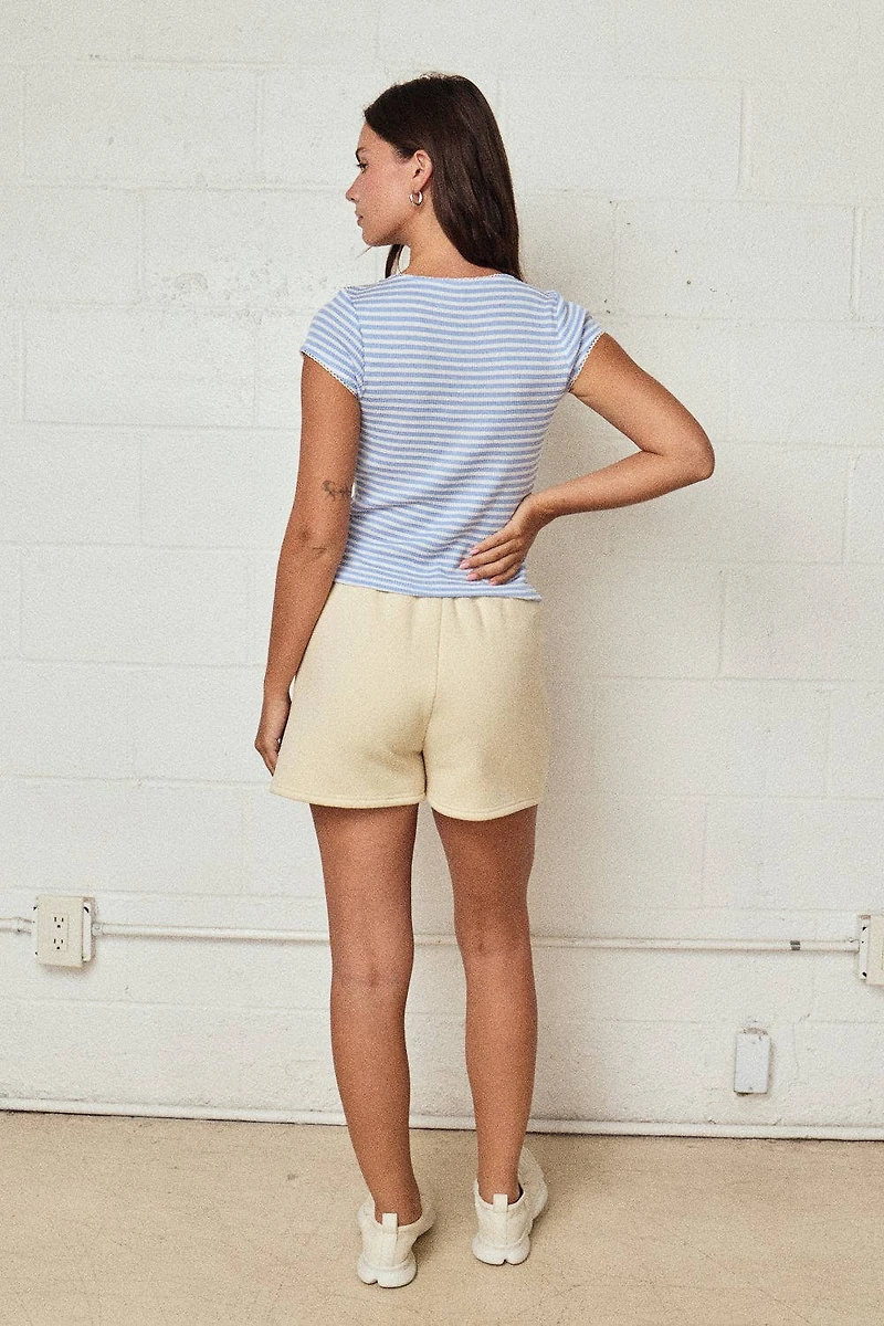 Striped Ribbed Button Front Top
