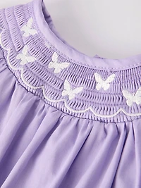 Girls Butterfly Smocking Embroidered Purple Romper