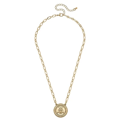 Nicolette Bee Medallion Pendant Necklace in Worn Gold
