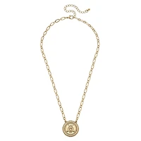Nicolette Bee Medallion Pendant Necklace in Worn Gold