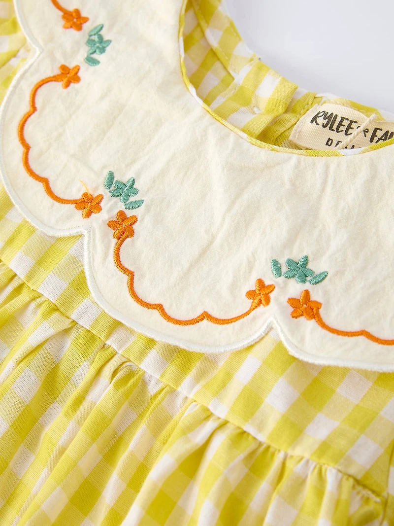 Yellow Gingham Baby Girl Romper