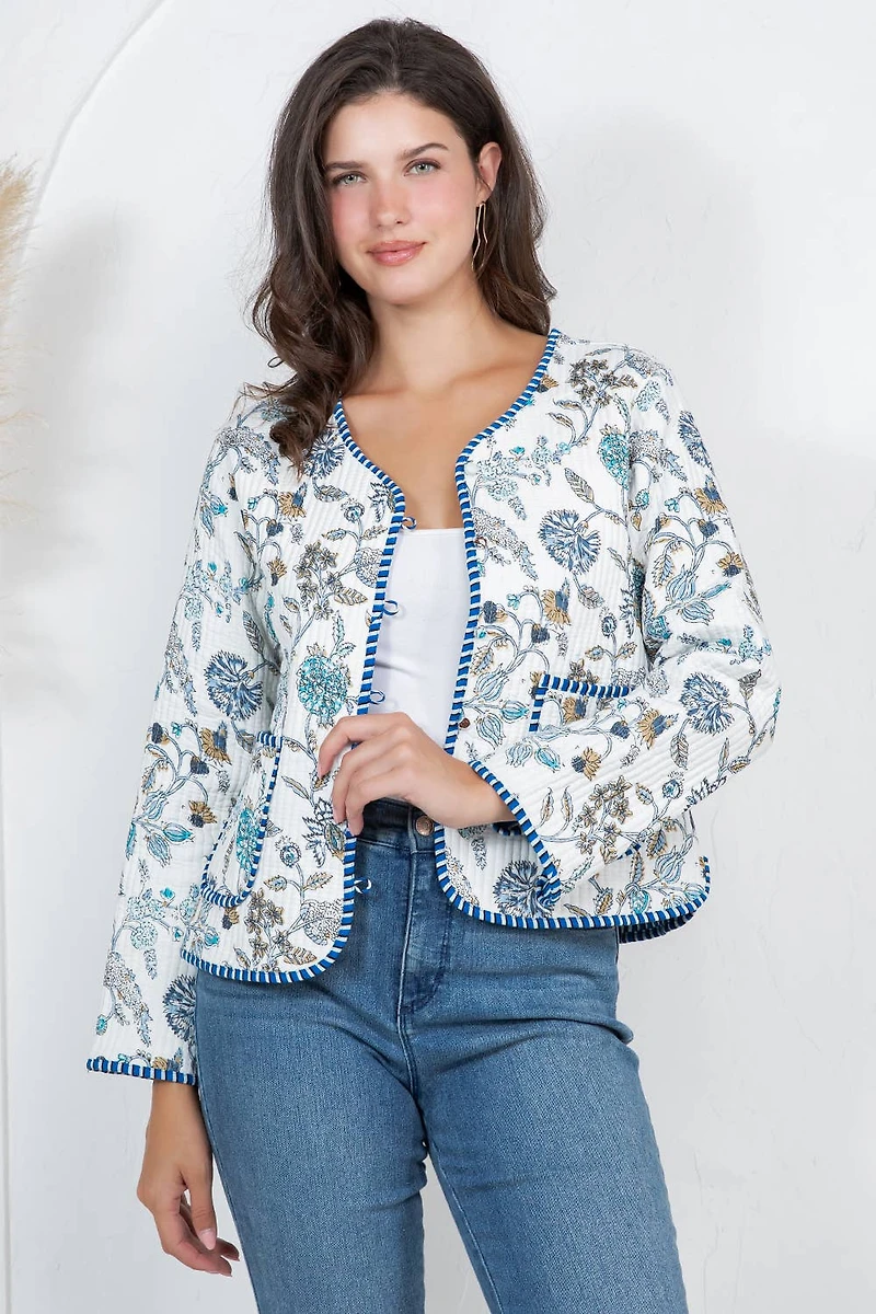 White Floral Quilted Jacket