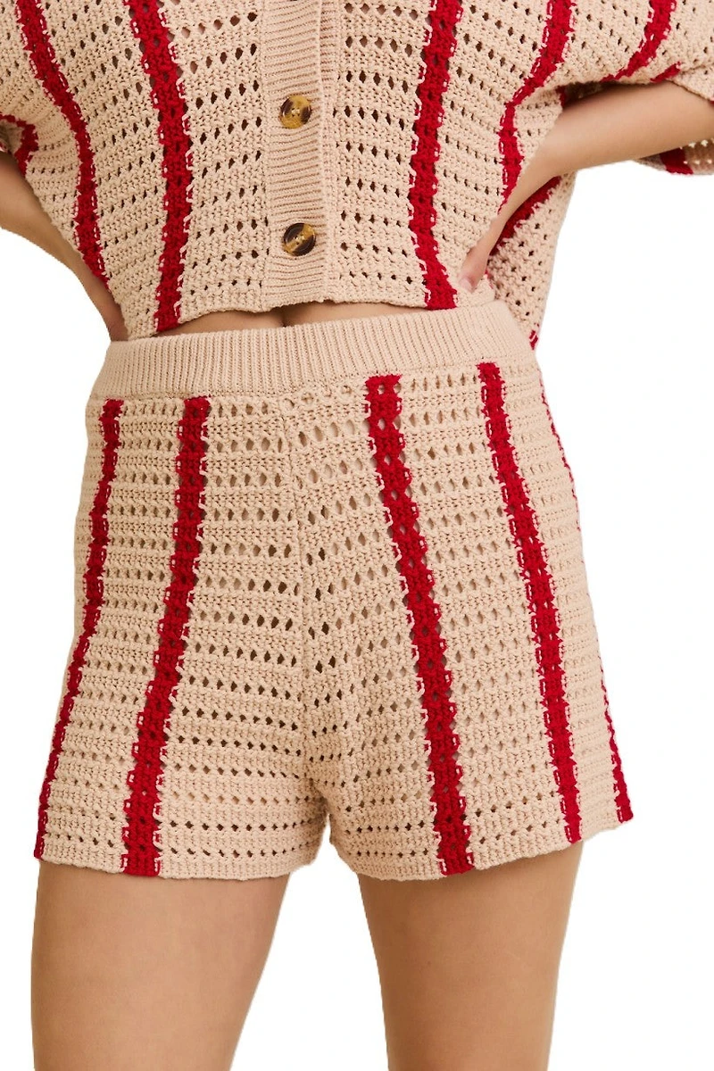 Red Stripe Open Knit Shorts