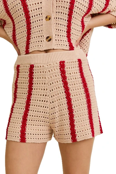 Red Stripe Open Knit Shorts