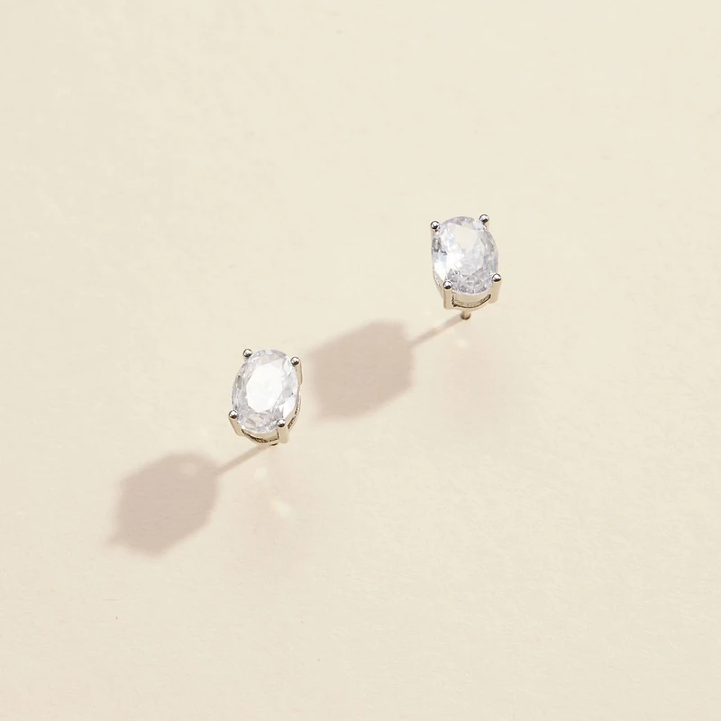 Oval CZ Gold Dip Stud Earrings