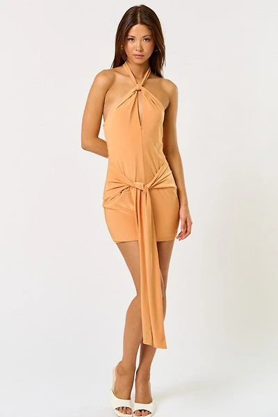 Orange Halter Tie Mini Dress