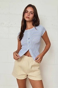 Striped Ribbed Button Front Top