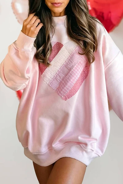 Pink Heart Patchwork Mock Neck