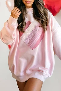 Pink Heart Patchwork Mock Neck