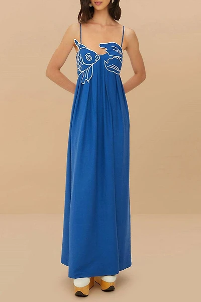 Blue Embroidered Goldfish Dress