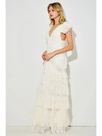White Lace Ruffle Maxi Dress