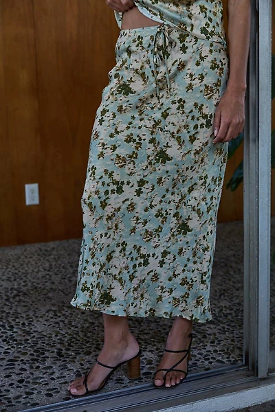 Green Floral Print Midi Skirt