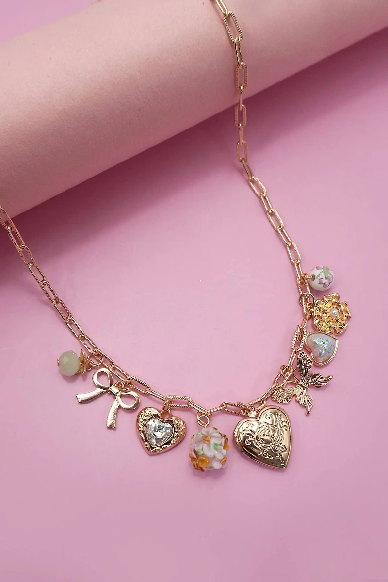 CHARM NECKLACE-HEART LOCKET BUTTERFLY BOW FLOWER | 80N91736