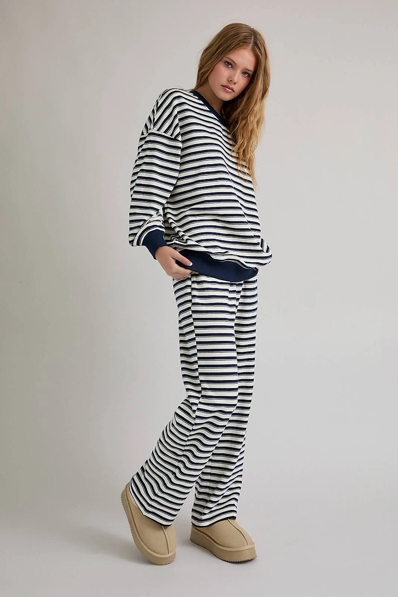 Ivory & Navy Crewneck Pants Set