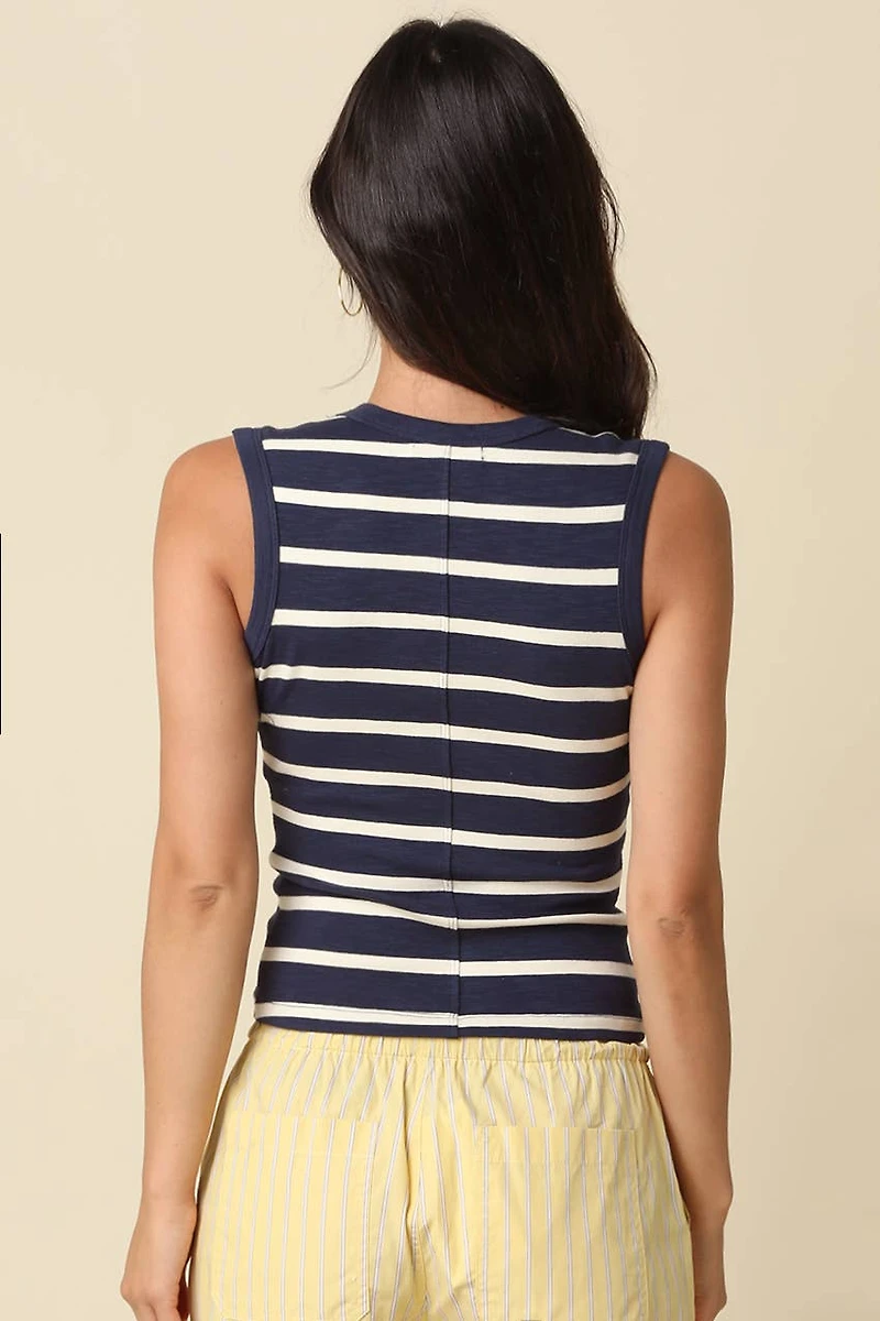 Navy & Cream Striped V-Neck Tank Top