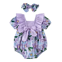 Purple Floral Baby Girl Romper w/ Headband