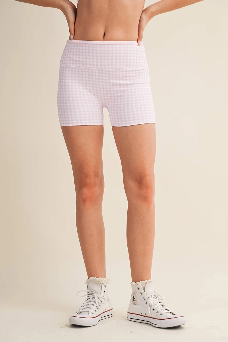 Pink Gingham Layered Biker Shorts