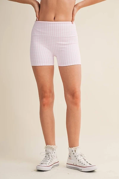 Pink Gingham Layered Biker Shorts